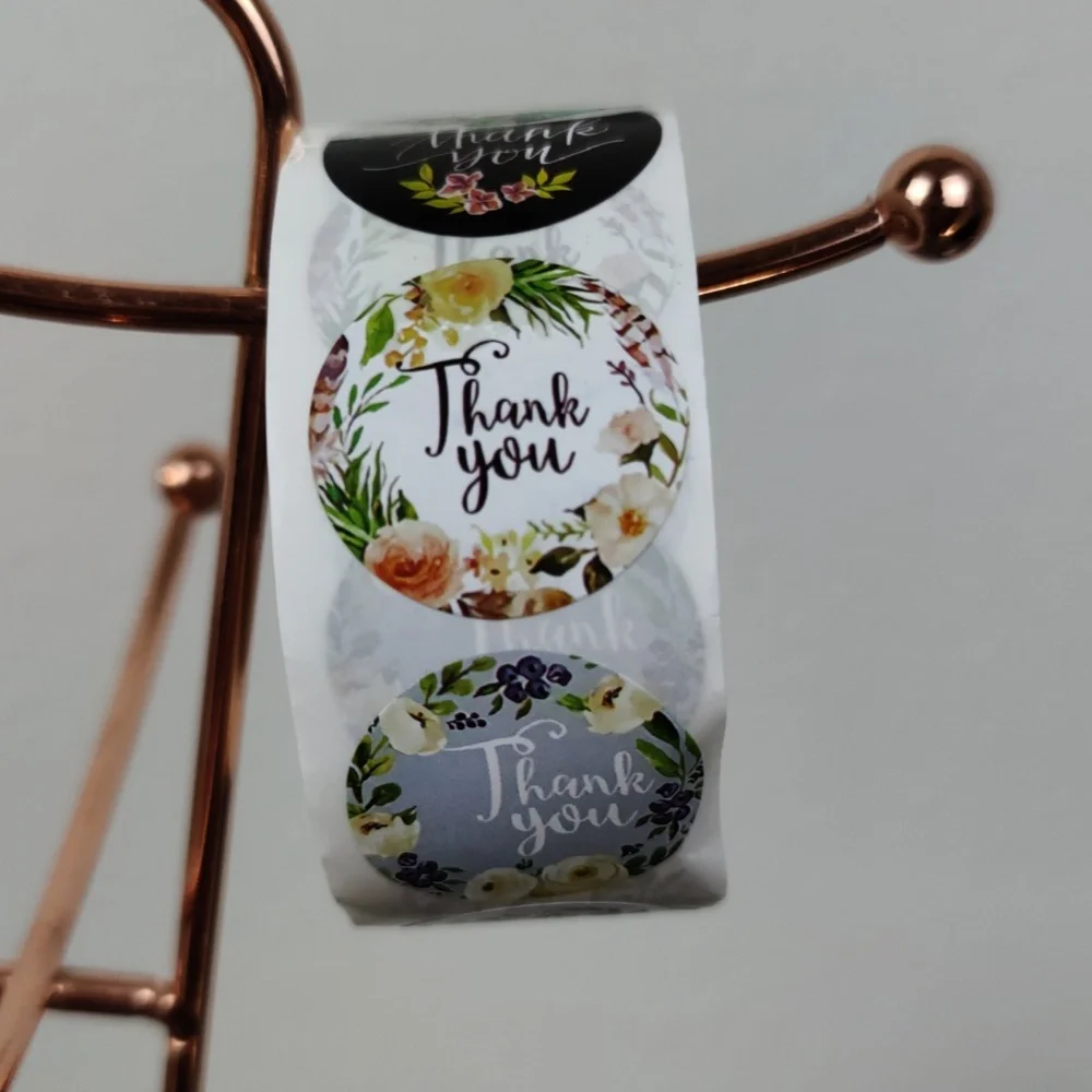 500 Thank You Flowers Stickers 1 inch 8 Different Designs NIB